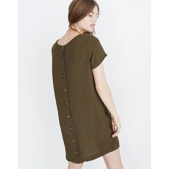Madewell Button-Back Easy V-Neck Short Sleeves Dress Pockets Brown Women Size XS - Picture 2 of 16